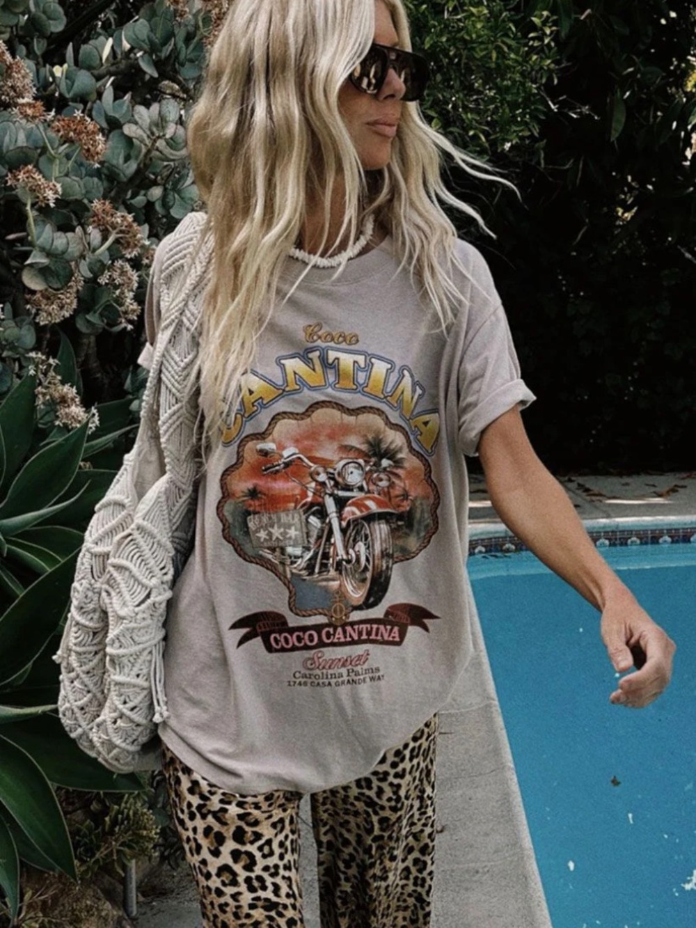 SPELL 'Coco Cantina' Biker Graphic Taupe Tee L NWT Sold Out